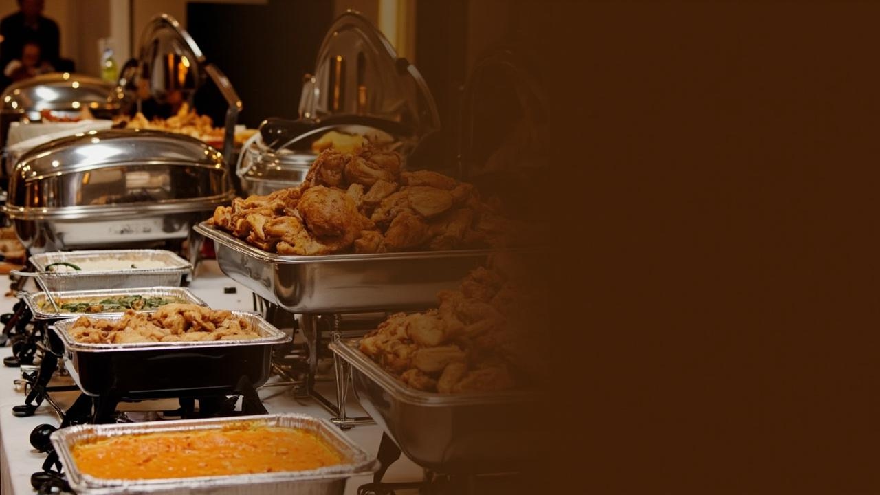Jean's catering spread with baked ham and Southern dishes for a large event